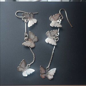 Elegant Silver Butterfly Dangle Earrings